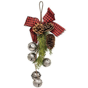 Pewter Bells Teardrop w/Black & Red Buffalo Check Bow - The Fox Decor